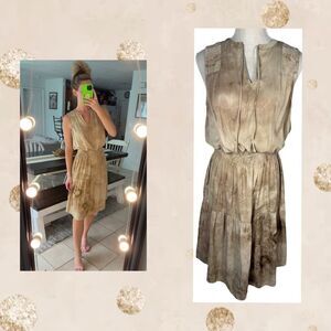 Madison Grey Beige Tan Stone Wash Sleeveless Silky Tiered Knee Length Dress